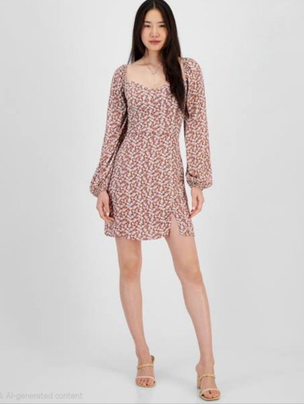Cottagecore Floral Puff Sleeve Mini Dress XS Smocked Back